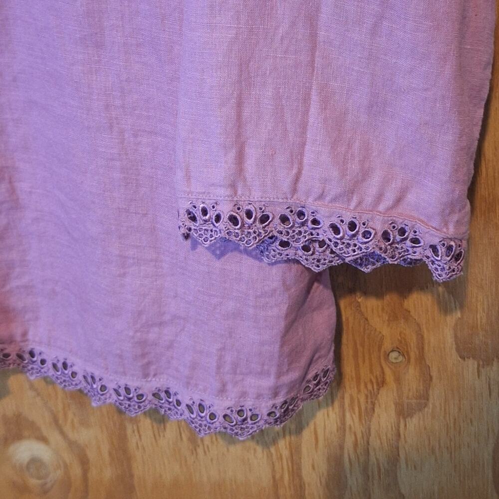 Two Star Dog Shirt Women's Large 100% Linen Mauve Pink Lace Classic Workwear - Picture 3 of 8